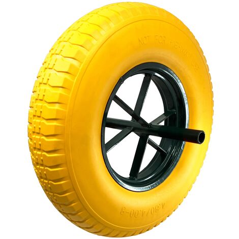 Roue increvable jaune 400mm – Charge max 250kg – Axe 20mm – Conçue pour brouettes – Adhérence sur surfaces difficiles – Keli (1/4)