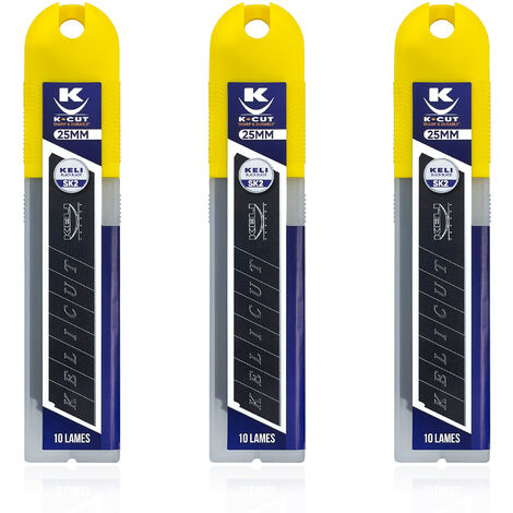 Lot de 30 lames 25mm pour cutter – Acier renforcé – Durée de vie 3 fois supérieure – Gravure laser pour coupe précise – Keli