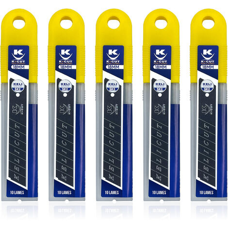 Lot de 50 lames 18mm – Lame noire SK2 ultra résistante – Durée de vie 3 fois supérieure – Gravure laser pour coupe précise – Keli