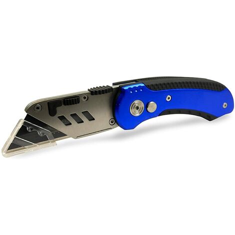 KELI - Cutter Utilitaire Pro Avec Lame Black Blade Sk2, Couteau Aluminium Pliant + Etui De 10 Lames Supplémentaires - Durée De Vie 3 Fois Supérieure (1/5)