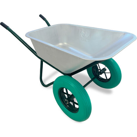 Brouette de jardin 110L – 2 roues increvables – Acier galvanisé anti-corrosion – Poignées ergonomiques pour terrains accidentés – Keli