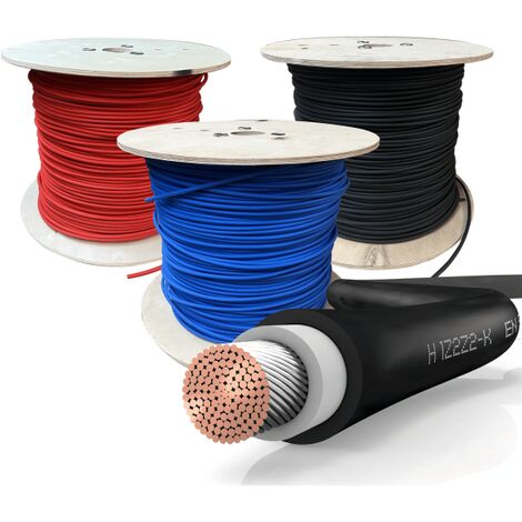 Solarkabel Meterware 4mm², 6mm² H1Z2Z2-K Solarleitung rot schwarz blau 5m 500m 100m 4mm² Blau