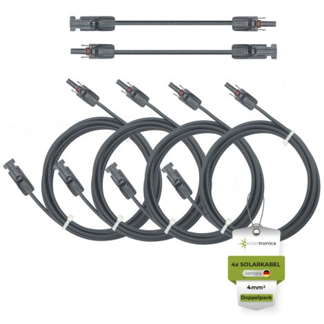 Solarkabel Doppelpack 4x PV-Kabel 4mm² H1Z2Z2-K Schwarz & Schwarz mit Solarstecker 4x 1m 4mm²