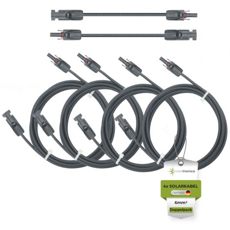 Solarkabel Doppelpack 4x PV-Kabel 6mm² H1Z2Z2-K Schwarz & Schwarz mit Solarstecker 4x 1m 6mm²