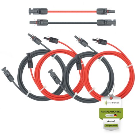 Solarkabel Doppelpack 4x PV-Kabel 4mm² H1Z2Z2-K Schwarz & Rot mit Solarstecker 4x 20m 4mm²
