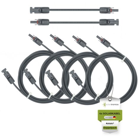 Solarkabel Doppelpack 4x PV-Kabel 4mm² H1Z2Z2-K Schwarz & Schwarz mit Solarstecker 4 x 8m - 4mm²