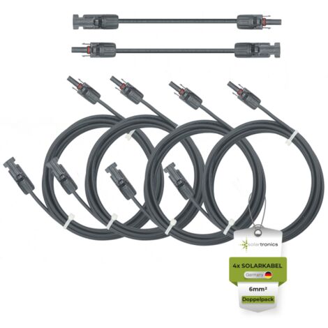Solarkabel Doppelpack 4x PV-Kabel 6mm² H1Z2Z2-K Schwarz & Schwarz mit Solarstecker 4 x 40m - 6mm²