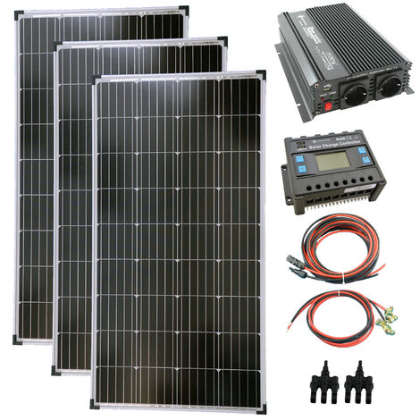 Komplettset 3x130 Watt Solarmodul 1500 Watt Wandler Laderegler Photovoltaik Inselanlage