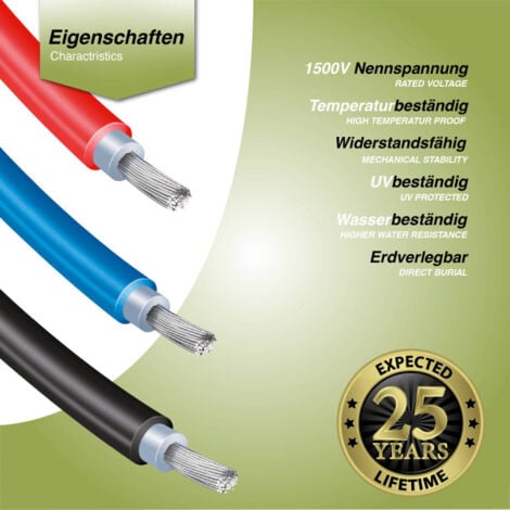 Verlängerungskabel 4mm² beidseitig kompatibel mit MC4 Solarkabel rot / schwarz inkl. Stecker 2 x 5m