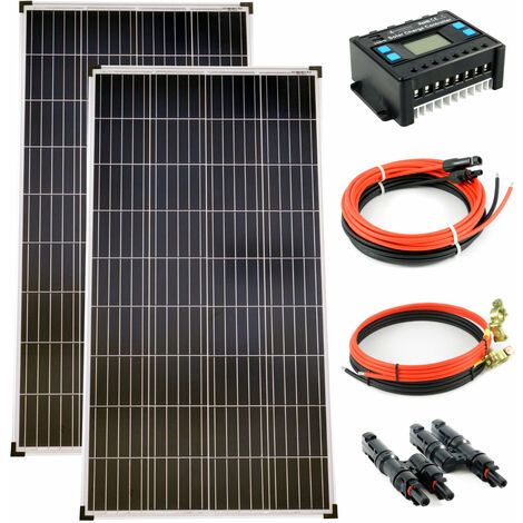 Komplettset 2x140 Watt Poly Solarmodul 20A Laderegler Kabel Solar  Photovoltaik Inselanlage
