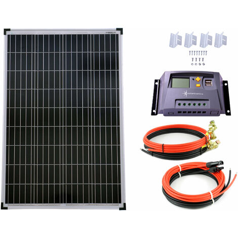 Solaranlage Komplettset SOLARTRONICS 1x130 Watt Solarmodul + 600 Watt  Spannungswandler + Laderegler