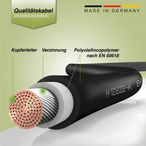 Solarkabel 6mm² schwarz Profi-Verbindungskabel mit Stecker für Laderegler Solarmodule Verteiler GAK 2m - 6mm² 2m - 6mm