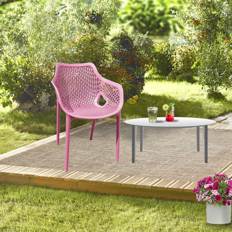 stapelbare - Setvariationen Farb- Moderner - pflegeleichte 1 für und Sessel Guss Innenbereich, aus Gartenstuhl Gartenstühle einem Außen- in Bistrostuhl und Rosa, den Terrassenmöbel