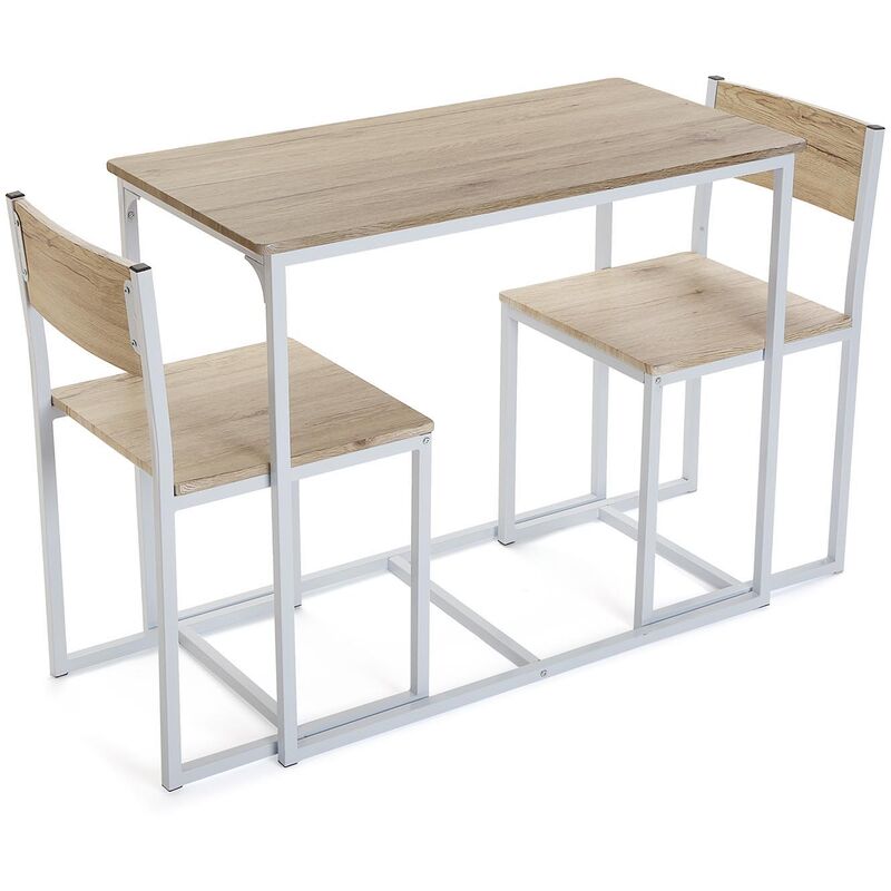 Versa Riesa Set tavolo da pranzo e due sedie, Set 3 pezzi, Misure (A x L x  l) 75 x 45 x 89 cm, Legno e metallo, Colore Bianco