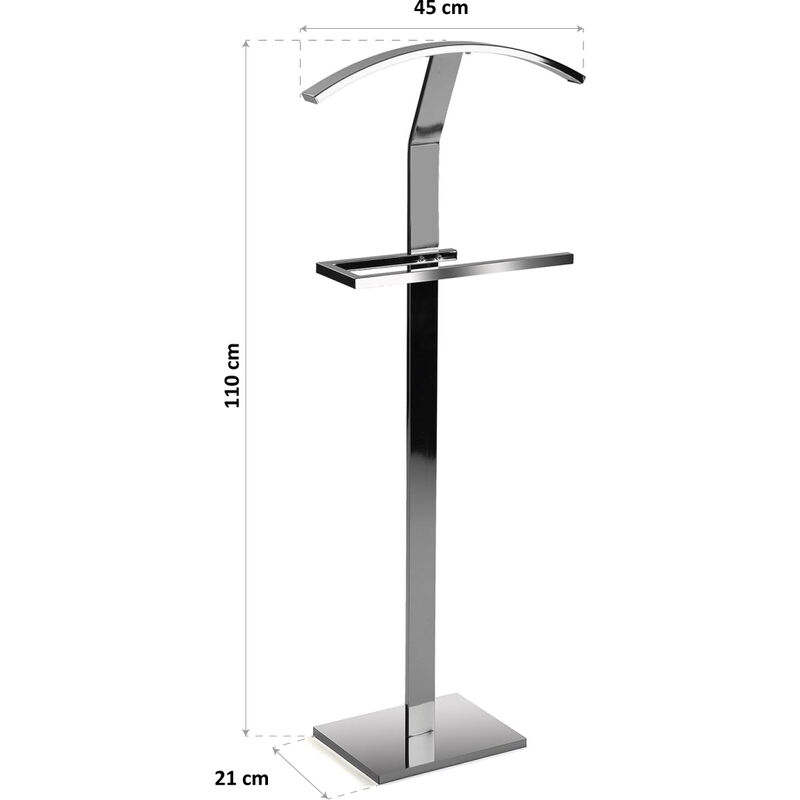 Versa Lubeca Servo Muto Moderno e Multifunzionale, Appendiabiti Indossatore  per Camera da Letto e Spogliatoio, Misure (A x L x l) 110 x 45 x 21 cm,  Metallo, Colore Argento