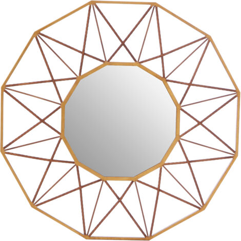 Interiors by Premier Geometric Style Wall Mirror, Luxurious Antique Gold Finish Accent Mirror, Round Copper Decorative Mirror (1/5)