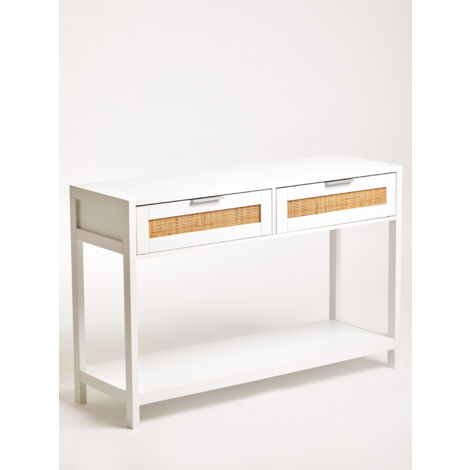 Rustic white wood console table – H76 x L116 x W38cm – Ample storage with drawers – Easy maintenance for living room or hallway – Premier Housewares (1/4)