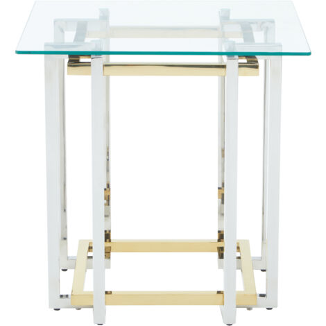 Interiors by Premier Glass Top Side Table, Gold and Silver Luxury Side Table, Modern Side Table with Glass Top, Sofa Side Table
