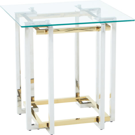 Interiors by Premier Glass Top Side Table, Gold and Silver Luxury Side Table, Modern Side Table with Glass Top, Sofa Side Table