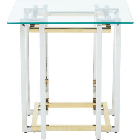 Interiors by Premier Glass Top Side Table, Gold and Silver Luxury Side Table, Modern Side Table with Glass Top, Sofa Side Table