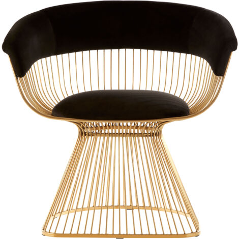 Interiors by Premier Black Velvet and Gold Finish Chair, Easy to Clean Small Velvet Chair, Large Black Steel Frame Armchair (1/5)