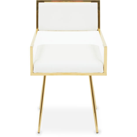 Interiors by Premier Ivory Modern Leather Effect Dining Chair, Metal Accent Chair with Cutout Back, Gold Finish Chair for Dinner (1/5)