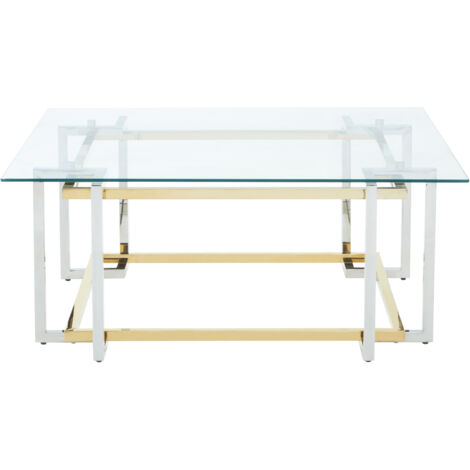 Interiors by Premier Glass Top Coffee Table, Gold and Silver Luxury Coffee Table, Modern Style Metal Coffee Table with Glass Top