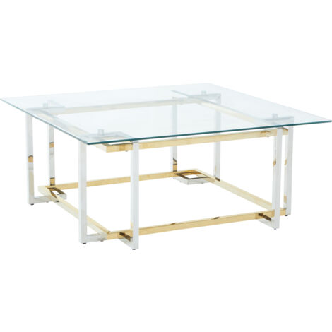 Interiors by Premier Glass Top Coffee Table, Gold and Silver Luxury Coffee Table, Modern Style Metal Coffee Table with Glass Top