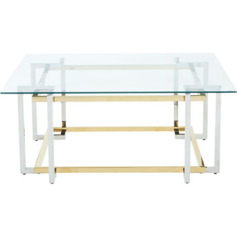 Interiors by Premier Glass Top Coffee Table, Gold and Silver Luxury Coffee Table, Modern Style Metal Coffee Table with Glass Top