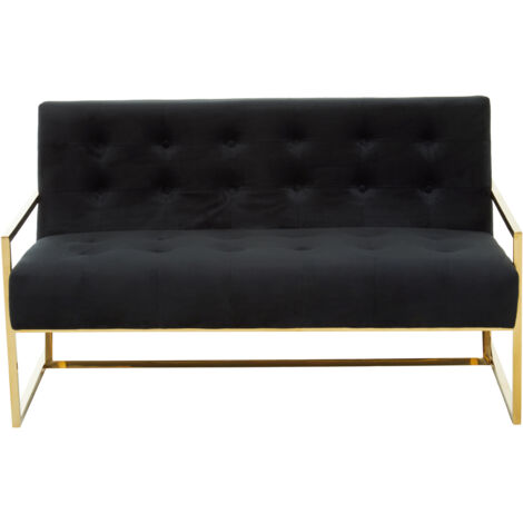 Interiors by Premier Two Seat Black Velvet Sofa, Deep Button Tufting, Foam Padded Seat and Back, Sleek Metal Frame, Glam Appeal (1/5)