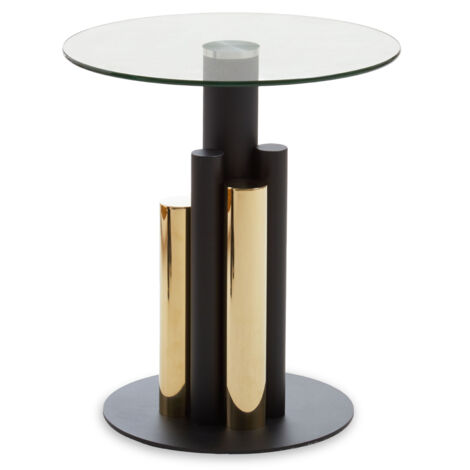 Interiors by Premier Clear Glass Side Table, Black and Gold Columned Base, Modern Side Table for Living Room and Hallway