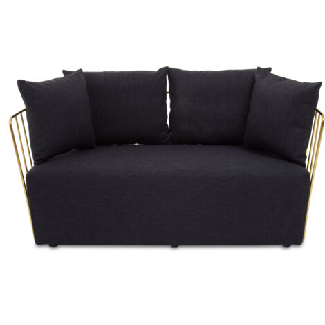Interiors by Premier 2 Seat Black Fabric Sofa, Gold Finish Steel Frame Accent Sofa, Lounge Sofa with 4 Cushions, Wireframe Sofa (1/5)