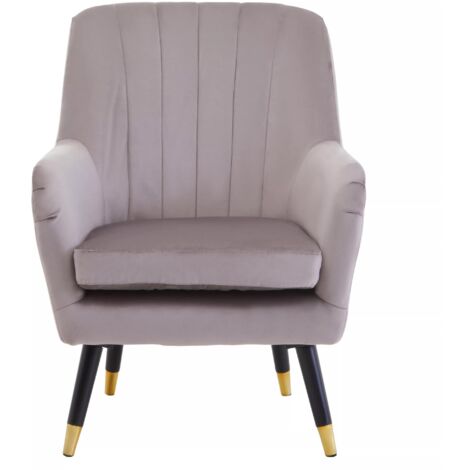 Interiors by Premier Mink Velvet Scalloped Armchair, Supportive Armrest lounge Chair, Easy to Clean Velvet Accent Chair (1/5)