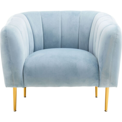 IInteriors by Premier Blue Velvet Modern Armchair, Elegant Barrel Back Design, Gold-Tone Metal Legs, Mid-Century Modern Chair