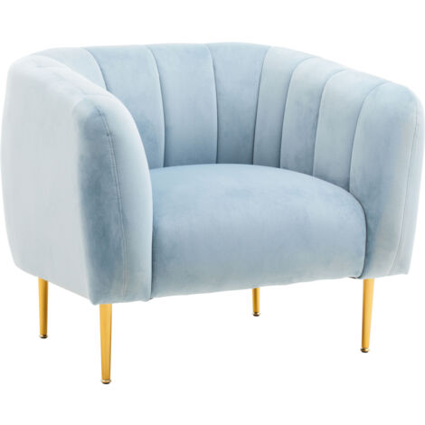 IInteriors by Premier Blue Velvet Modern Armchair, Elegant Barrel Back Design, Gold-Tone Metal Legs, Mid-Century Modern Chair