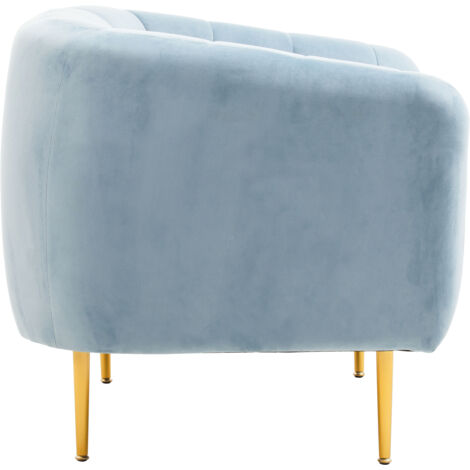 IInteriors by Premier Blue Velvet Modern Armchair, Elegant Barrel Back Design, Gold-Tone Metal Legs, Mid-Century Modern Chair