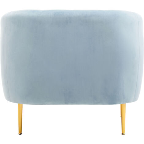 IInteriors by Premier Blue Velvet Modern Armchair, Elegant Barrel Back Design, Gold-Tone Metal Legs, Mid-Century Modern Chair
