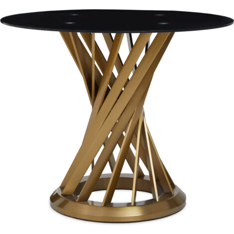 Interiors by Premier Black Glass and Gold Hourglass Base Dining Table, Modern Black and Gold Round Dining Table for Modern Homes (1/5)