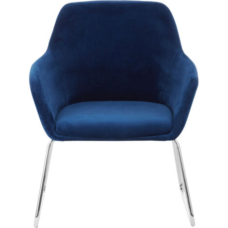 Blue velvet armchair – Ergonomic padded seat – Chrome sled base – Easy to clean – For living room – H85 x L64 x W67 – Premier Housewares (1/5)