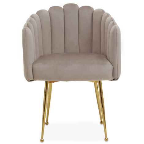 Interiors by Premier Brown Velvet Dining Chair, Shell-Shaped Velvet Chair with Gold Chrome Legs, Accent Armchair for Living Room