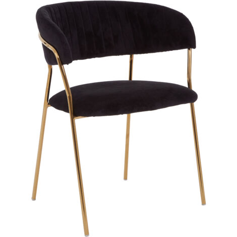 Interiors by Premier Soft Black Velvet Dining Chair, Modern Dining Armchair, Black and Gold Luxury Dining Chair for Home, Lounge (1/5)