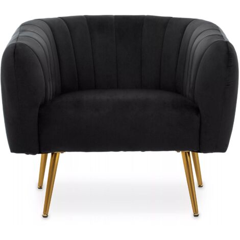 Interiors by Premier Black Velvet Chair with Gold Finish Legs, Back & Armrest Dining Chair, Easy to Clean Armchair (1/5)