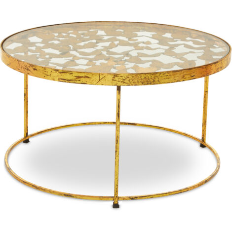 Captivating round coffee table – Gold metal and glass – Butterfly design with foil accents – Modern luxury centerpiece for living room – Premier Housewares (1/5)