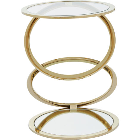 Interiors by Premier Clear Glass and Gold Metal Side Table, Contemporary End Table with Glass Top and Bottom Shelf, Modern Table