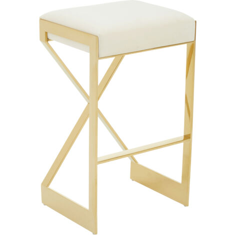 Interiors by Premier Ivory Velvet Bar Stool, Gold Finish Frame Bar Chair with Footrest, Modern Design Home Stool for Living Area (1/5)