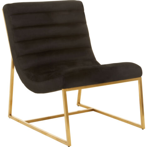 Interiors by Premier Black Velvet Cocktail Chair, Curved Accent Chair, Gold Steel Frame Velvet Upholstered Chair for Living Room (1/5)