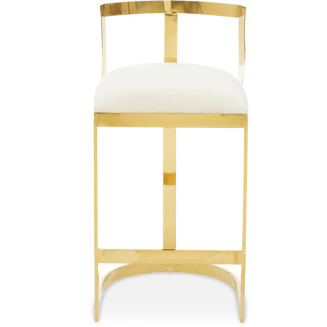 Interiors by Premier Ivory Velvet Bar Stool, Gold Finish Bar Chair, Curved Backrest with Plump Seat, Kitchen Bar Stool for Home (1/5)