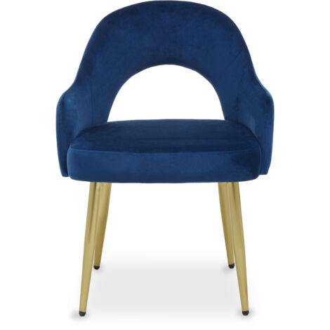 Interiors by Premier Midnight Velvet Dining Chair, Luxury Blue Velvet Dining Chair, Comfy Dining Chair with Gold Metallic Legs (1/5)