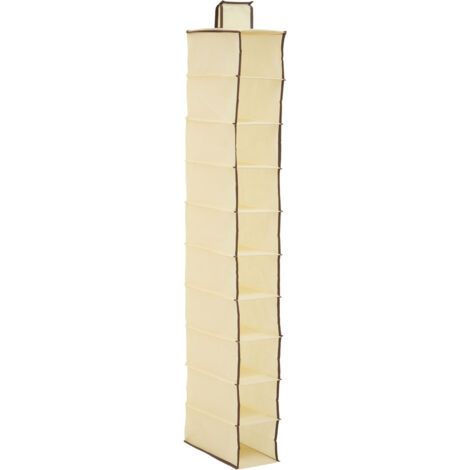 Premier Housewares Cream Brown Trim 10 Section Hanging Shoe Organiser (1/5)