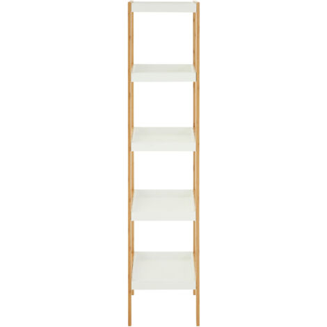 5 tier bamboo shelf unit – White open cube shelves for home décor – Narrow ladder design for bedroom, bathroom, office – Durable and stylish – Premier Housewares (1/5)
